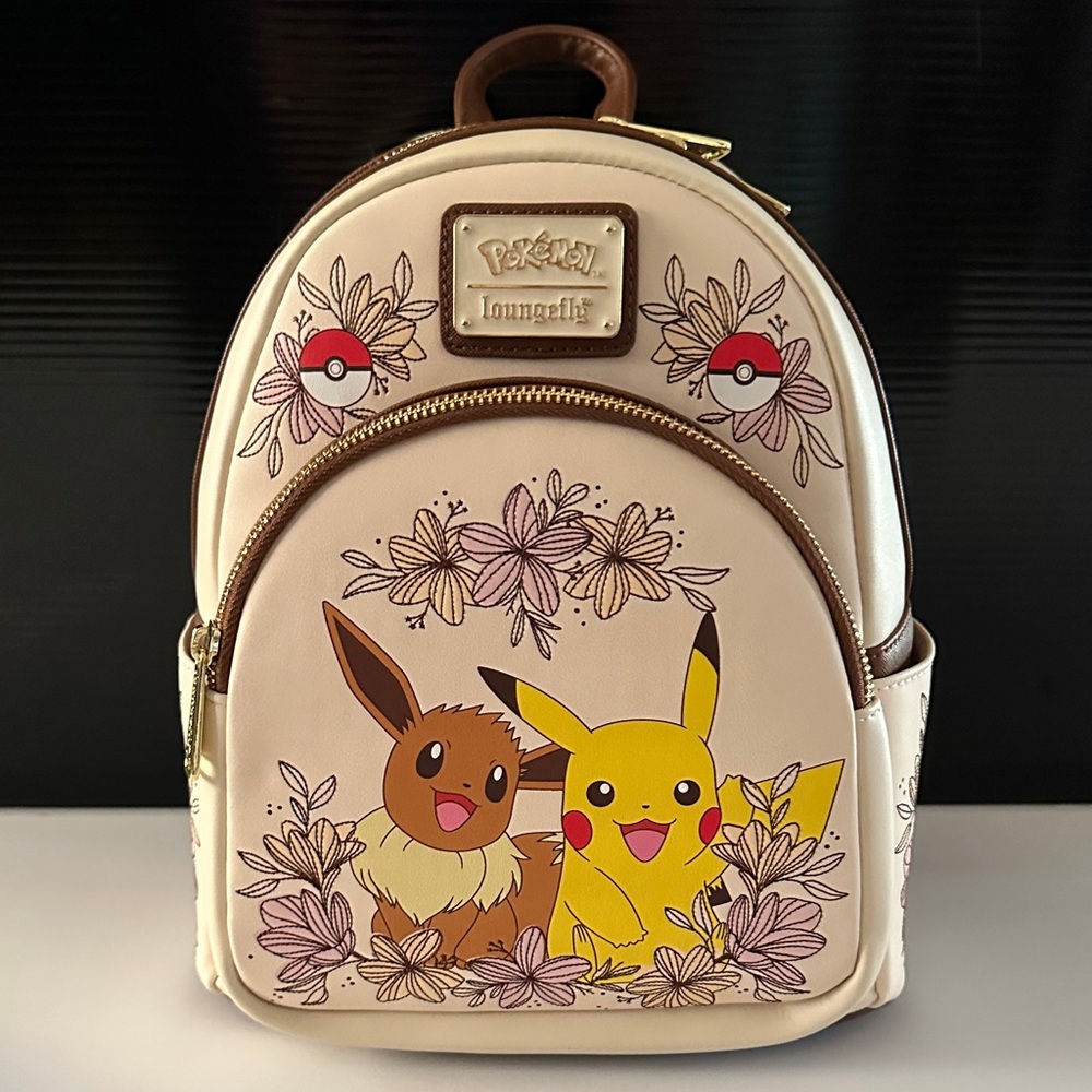 Loungefly Pokémon Pikachu & Eevee Floral Cream Backpack